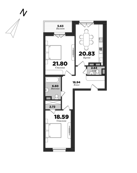 Krestovskiy De Luxe, Building 8, 2 bedrooms, 92.93 m² | planning of elite apartments in St. Petersburg | М16